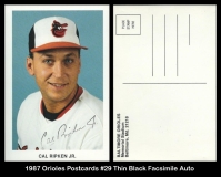 1987 Orioles Postcards #29 Thin Black Facsimile Auto