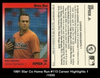 1991 Star Co Home Run #113 Career Highlights 1
