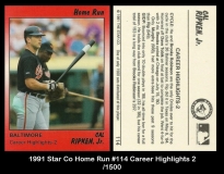 1991 Star Co Home Run #114 Career Highlights 2