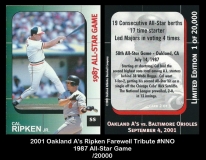 2001 Oakland A's Ripken Farewell Tribute #NNO 1987 All-Star Game