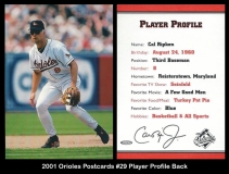 2001 Orioles Postcards #29 Player Profile Back