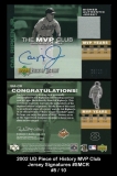 2002 UD Piece of History MVP Club Jersey Signatures #SMCR