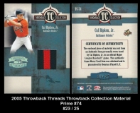 2005 Throwback Threads Throwback Collection Material Prime #74