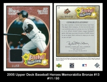 2005 Upper Deck Baseball Heroes Memorabilia Bronze #13