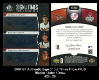 2007 SP Authentic Sign of the Times Triple #RJD