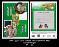 2008 Upper Deck Heroes Jersey Emerald #180