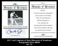2011 Leaf Legends of Sport Moments of Greatness Autographs Silver #MG6