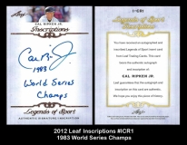 2012 Leaf Inscriptions #ICR1 1983 World Series Champs