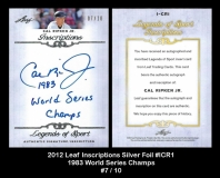 2012 Leaf Inscriptions Silver Foil #ICR1 1983 World Series Champs
