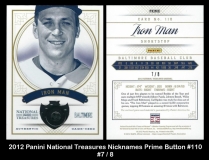 2012 Panini National Treasures Nicknames Prime Button #110
