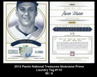 2012 Panini National Treasures Nicknames Prime Laundry Tag #110